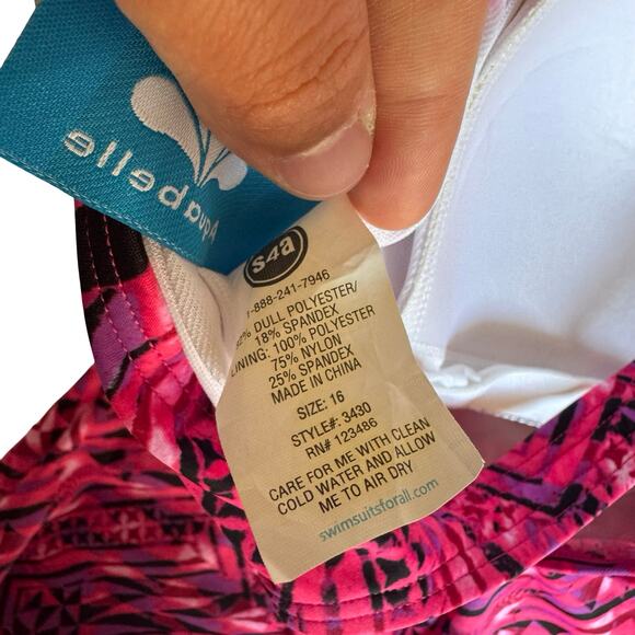 Swimsuits For All Aquabelle Size 16 One Piece Swimsuit Pink Geometric Print - Picture 6 of 10